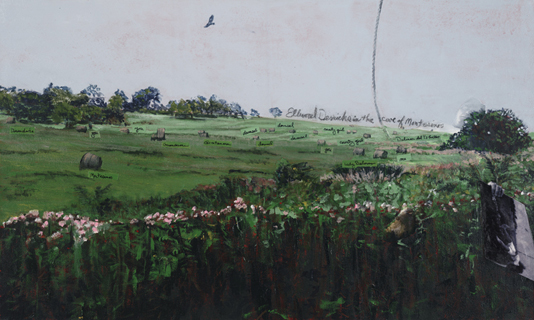 "Ellwood Derricks in the cave of Montesinos", Acrylic, inkjet print on canvas, 24x40